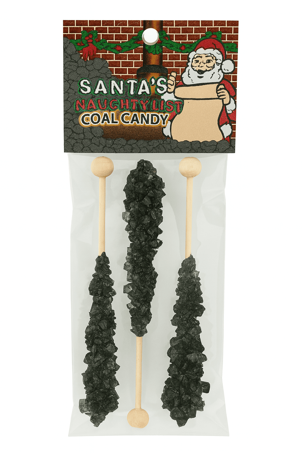 Santa's Naughty List Coal Rock Candy Sticks, Black, 3 Count Bag, 2.4 oz