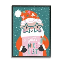 Santa's Nice List Falling Snow Holiday Graphic Art Black Framed Art Print Wall Art