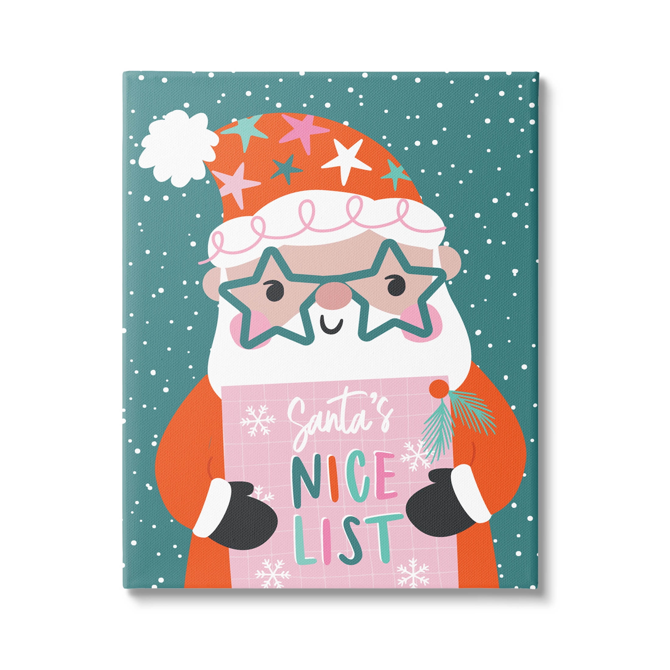 Santa's Nice List Falling Snow Holiday Graphic Art Gallery Wrapped Canvas Print Wall Art
