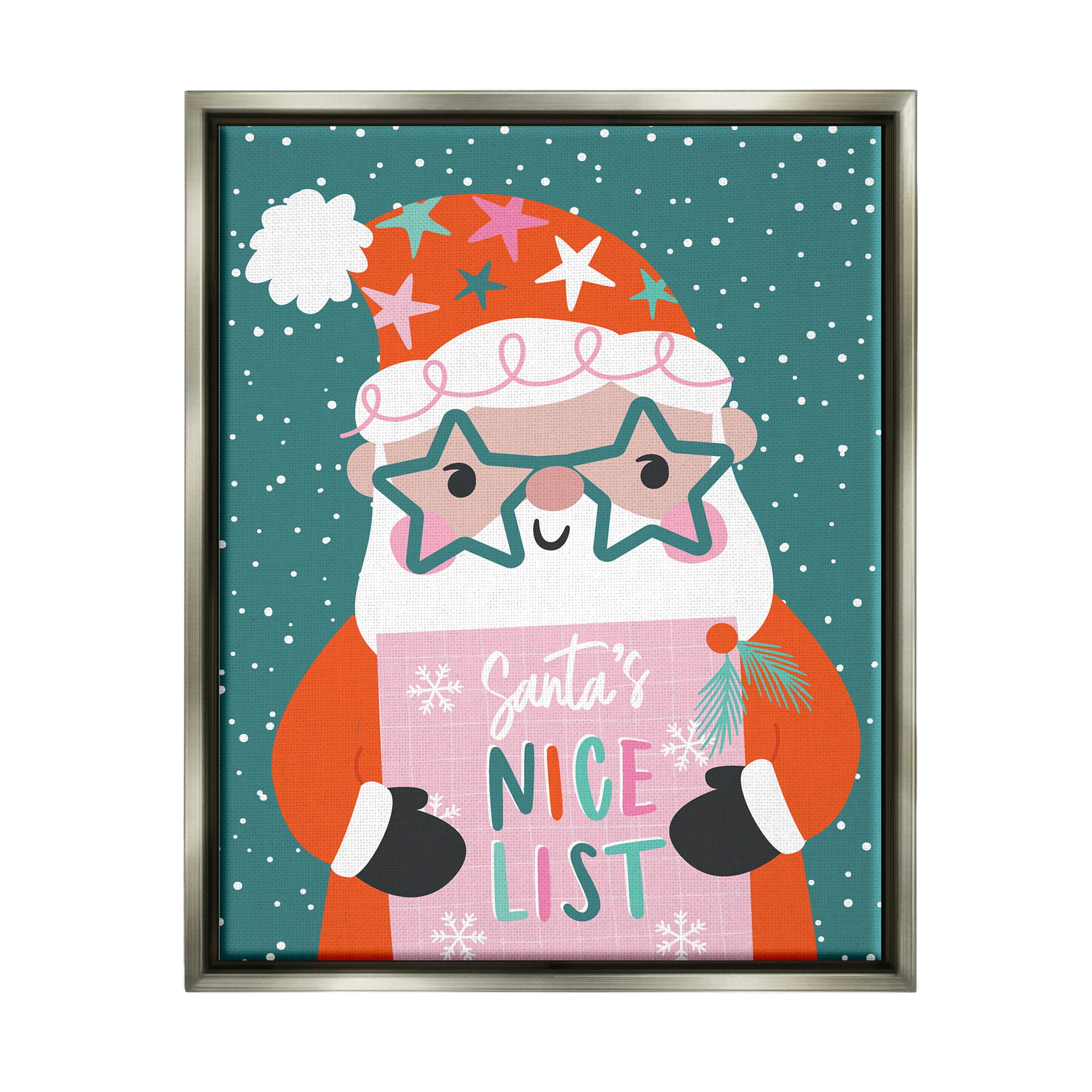 Santa's Nice List Falling Snow Holiday Graphic Art Luster Gray Framed Art Print Wall Art
