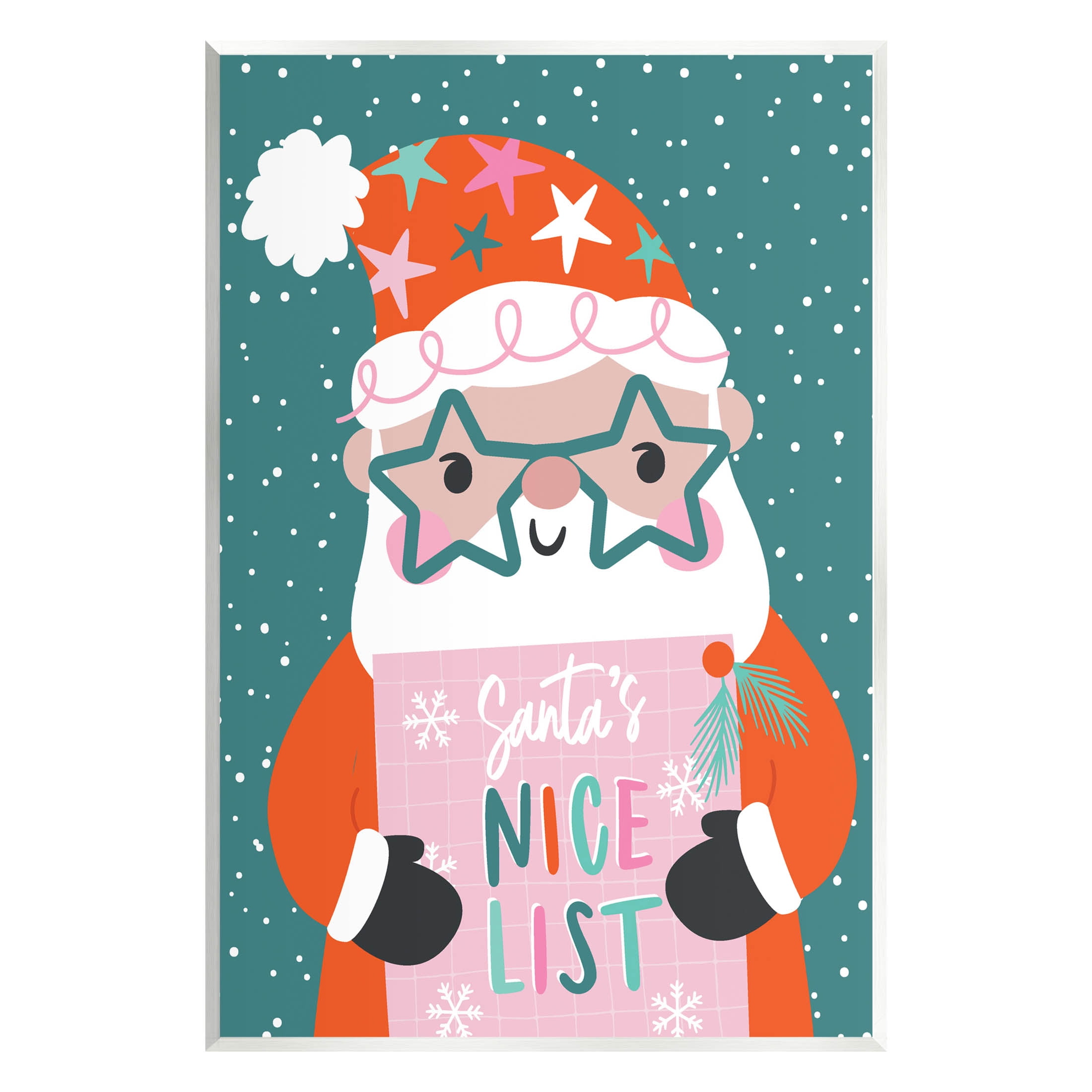 Santa's Nice List Falling Snow Holiday Graphic Art Unframed Art Print Wall Art