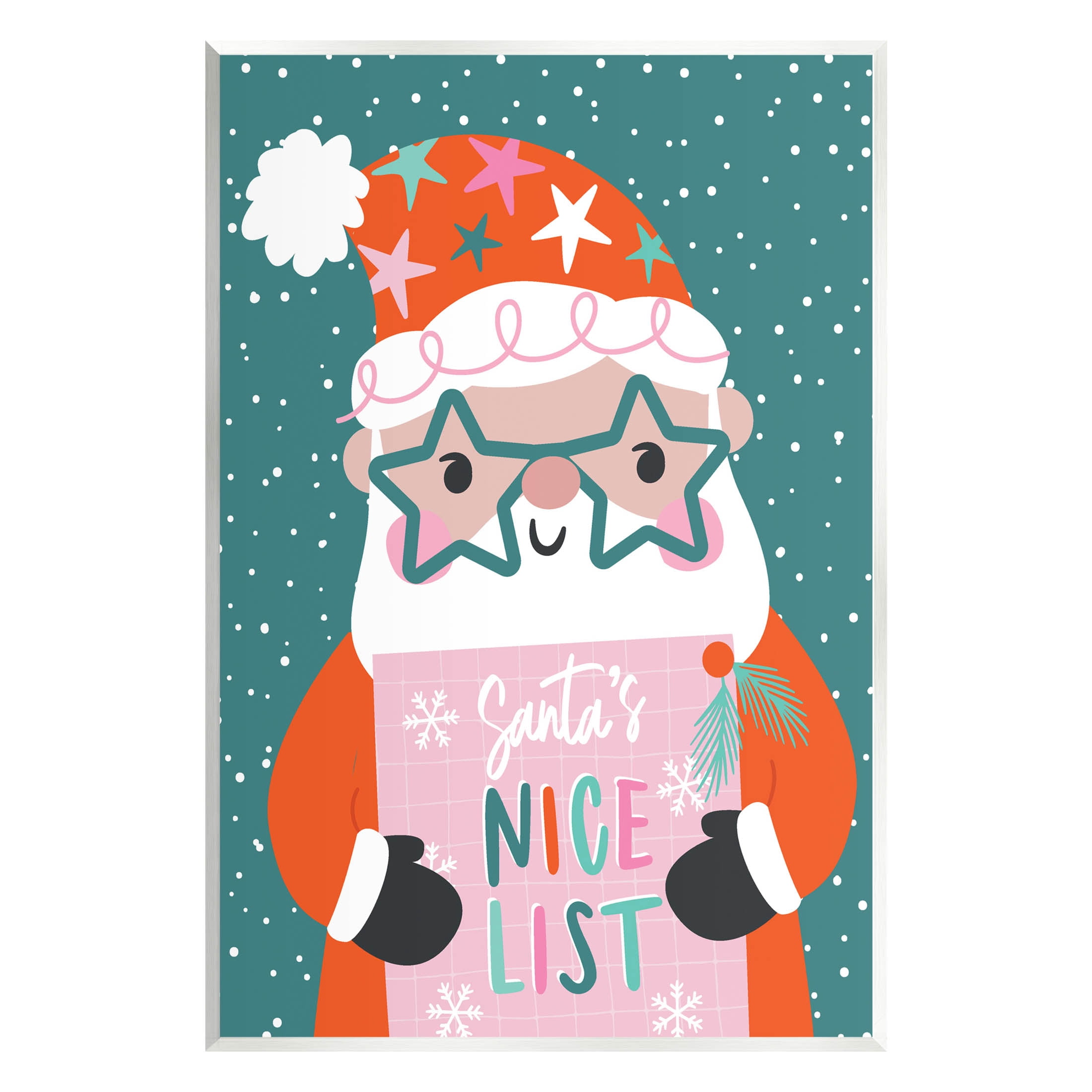 Santa's Nice List Falling Snow Holiday Graphic Art Unframed Art Print Wall Art