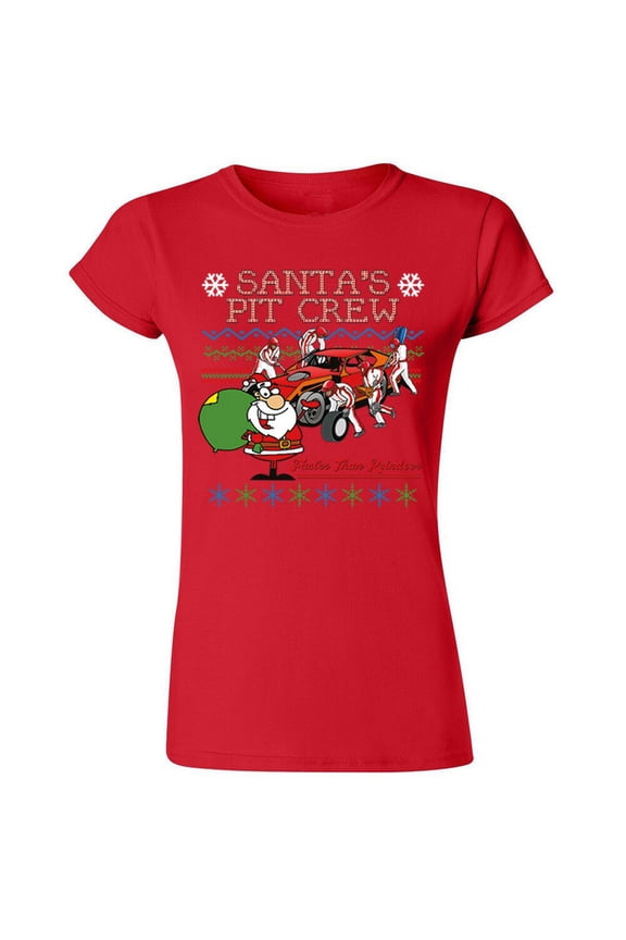 Santa's Pit Crew Christmas Lady T-shirt Santa Claus Tee Color Red Medium