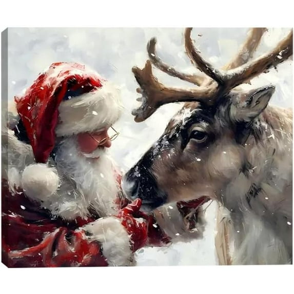 Santa's Reindeer Framed Christmas Canvas Wall Art for Living Room, Winter Pictures Wall Decor Canvas Prints for Bedroom, Santa Christmas Gifts, Poster Artwork for Wall Decorations