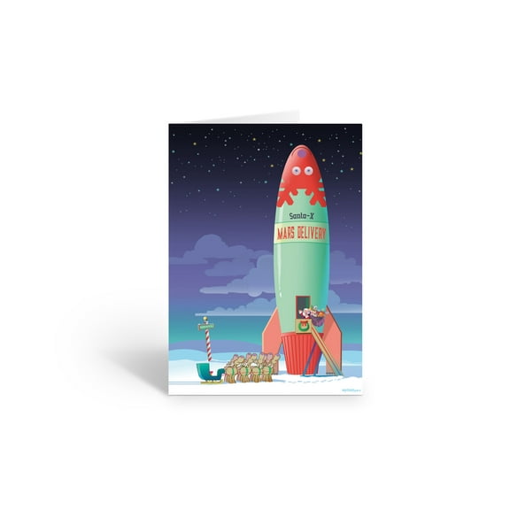 Santa's Rocket, Heading to Outer Space - 12 Holiday Cards and Envelopes - 18036