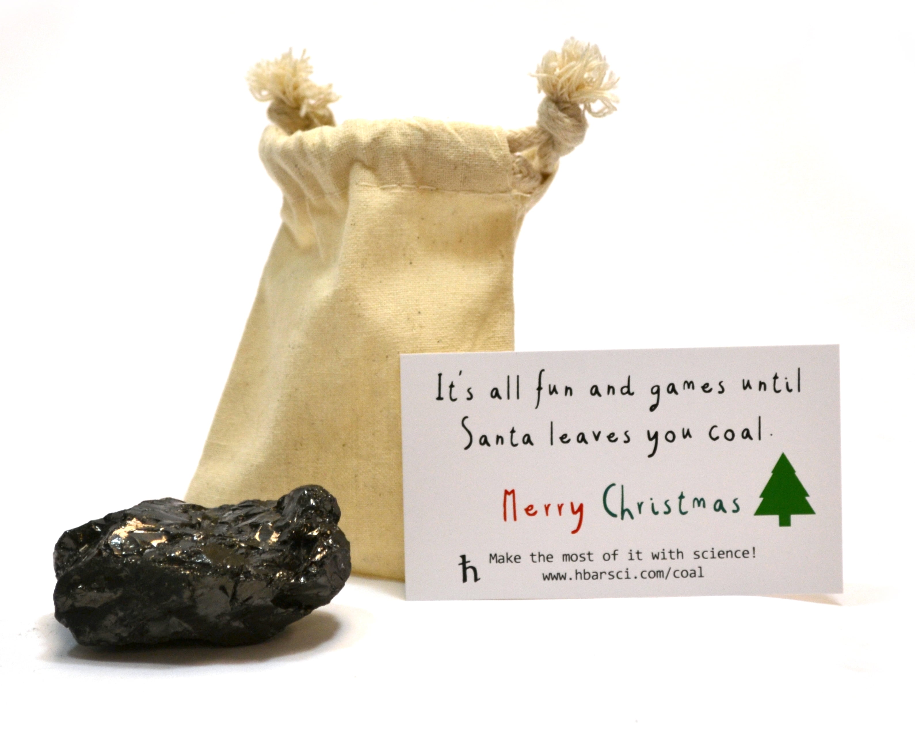 HBARSCI Santa's Scientific Christmas Coal, Premium Cotton Bag and 1 Large Lump (2.5" x 2" x 1.5" approx. -- Egg or Golf Ball Sized) - Genuine American Coal - Includes Experiment