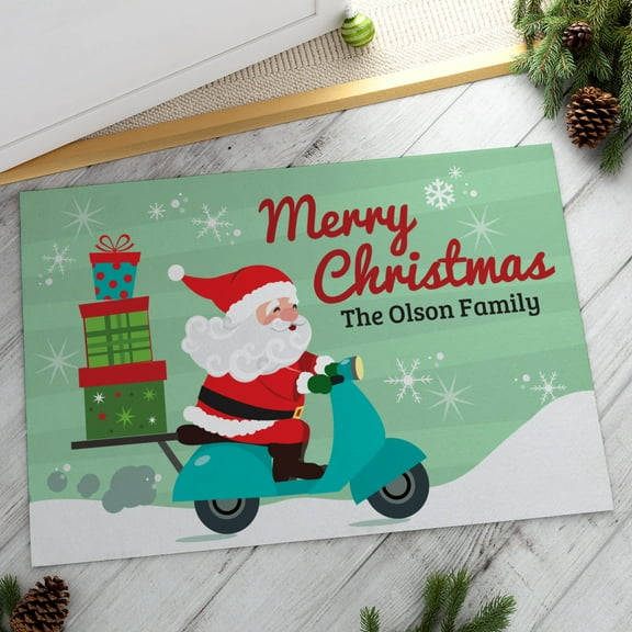 Santa's Scooter Personalized Doormat