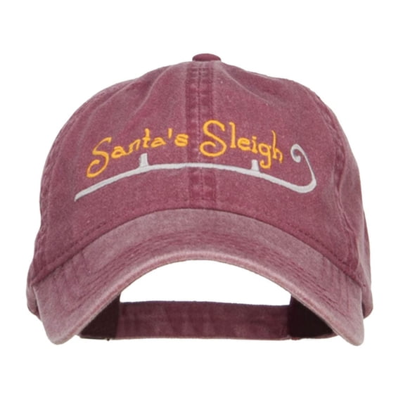 Santa's Sleigh Embroidered Washed Cap - Maroon OSFM
