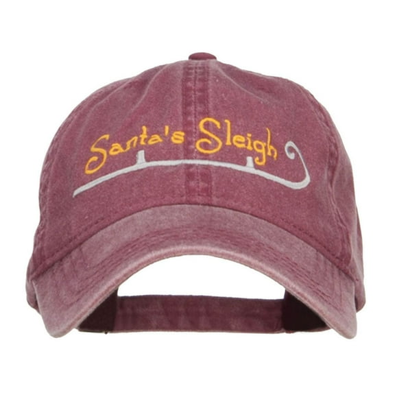 Santa's Sleigh Embroidered Washed Cap - Maroon OSFM