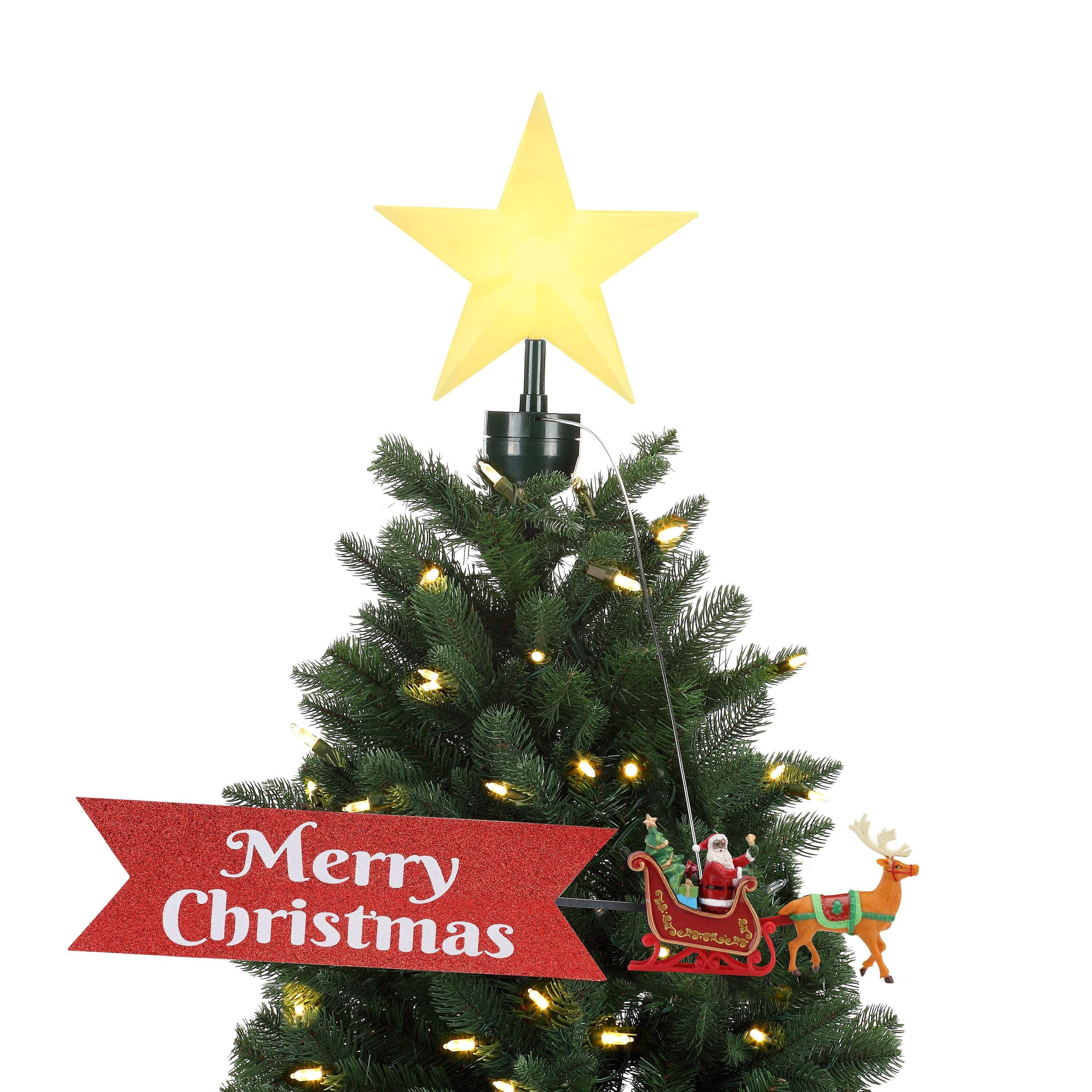 Santa's Sleigh Animated Plastic Tree Topper with LED Star