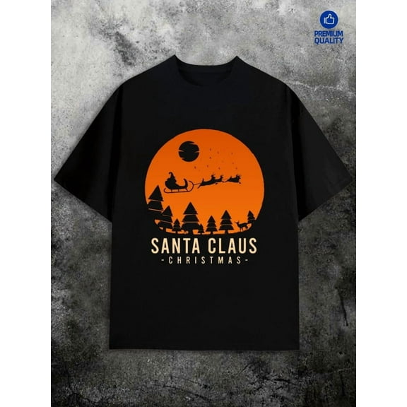 Santa's Sleigh Ride Christmas graphic t shirts print mens 180G 100% Cotton black Fashionable summer T-shirt, machine washable, fun and playful, cool T-shirt, funny T-shirt summer and spring season g