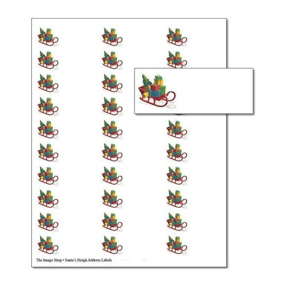Santa's Sleigh With Presents and Tree 30-Up Address Labels - 5 Sheets/150 Labels Total - 1" x 2.625" Sized Labels (oalx322)