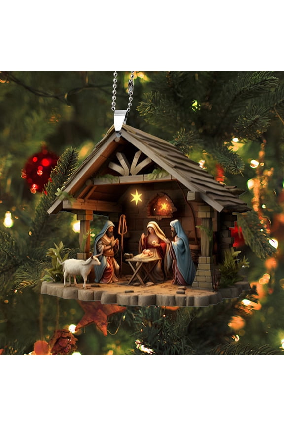 Santa's Specials! ABPWLY Christmas Gift 3.93" 3D Acrylic Nativity Christmas Ornament Keychain Decorative Pendant Car Ornaments Rearview Mirror Hanging Christmas Decor Patio & Outdoor Décor Home Decor