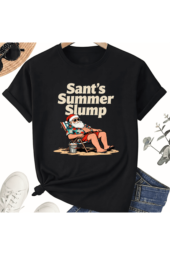 Santa's Summer Slump Unisex T-Shirt For Christmas In July, Funny Summer Holiday Graphic Tee
