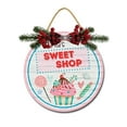 thumbnail image 1 of Santa's Sweet Shop Sign Front for Door Decoration, 12 in Round Wood Wreaths Wall Hanging Outdoor, Farmhouse, Porch, for Spring Summer Fall All Seasons Holiday Christmas, 1 of 5