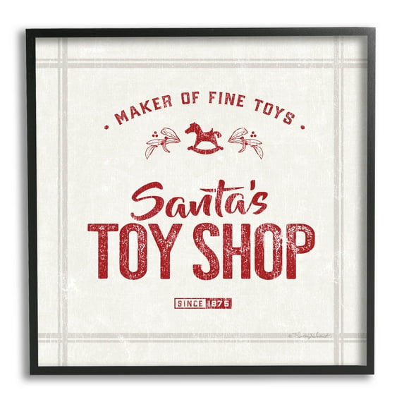 Santa's Toy Shop Vintage Sign Holiday Graphic Art Black Framed Art Print Wall Art
