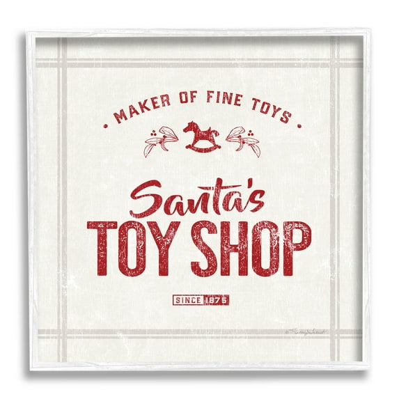 Santa's Toy Shop Vintage Sign Holiday Graphic Art White Framed Art Print Wall Art