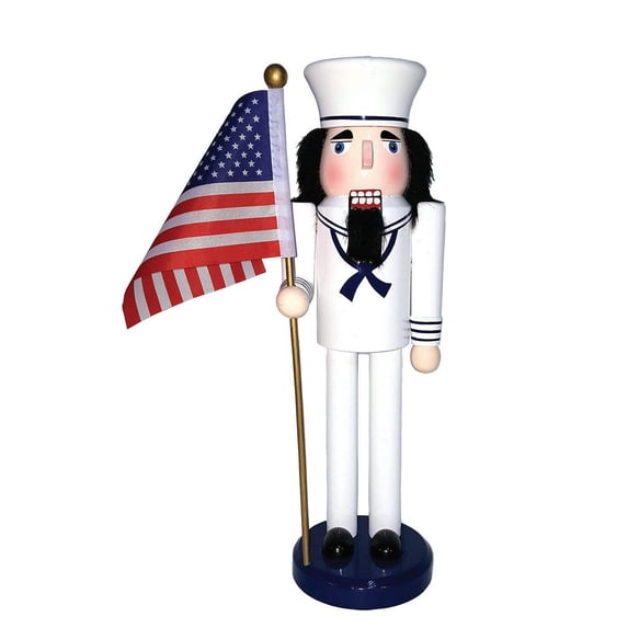 Santa's Workshop 14" Navy Nutcracker With Flag
