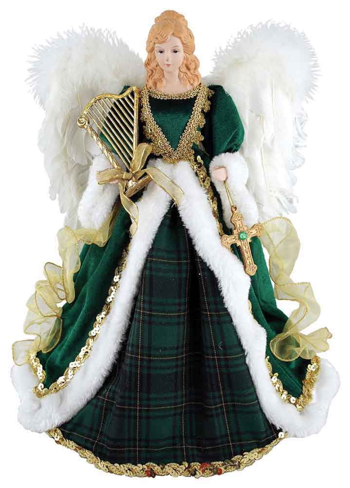 16" Green and Gold Plaid Irish Angel Tree Topper