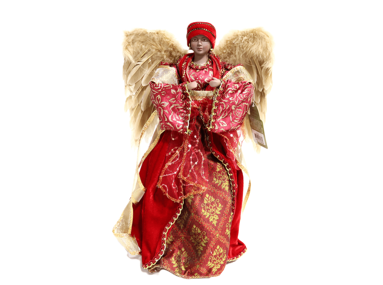 Santa's Workshop 16" Diva Angel Tree Topper - Dark Red Velvet With Gold Trim, Porcelain Face