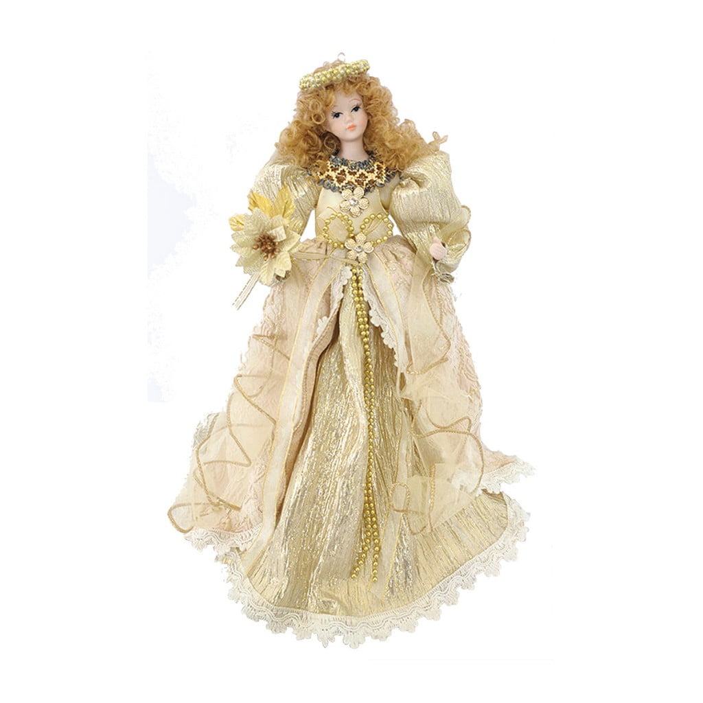 Elegant 14" Cream and Gold Angel Tree Topper