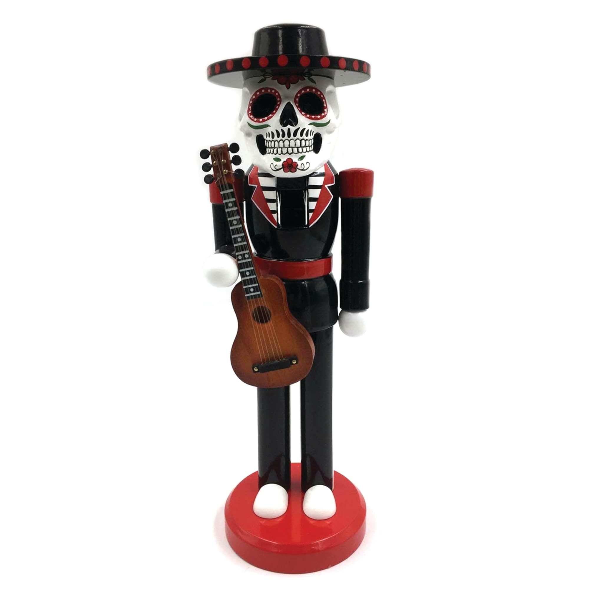 Handcrafted Black and Red Wooden Day of the Dead Nutcracker