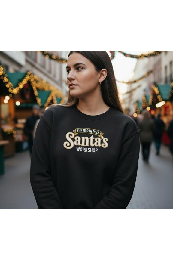 Santa’s Workshop Embroidered Sweatshirt | North Pole Christmas Jumper | Santa’s Crew Holiday Sweater | Festive Embroidery Pullover