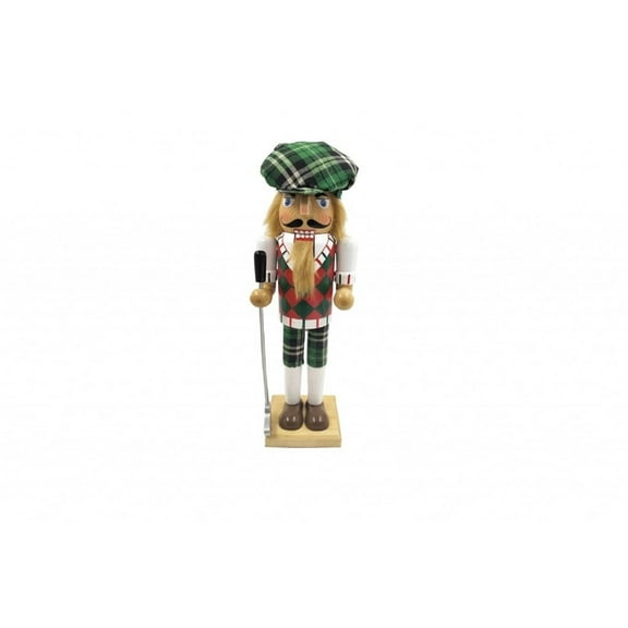 Santa's Workshop Green Plaid Golfer Nut Cracker 14" - 14