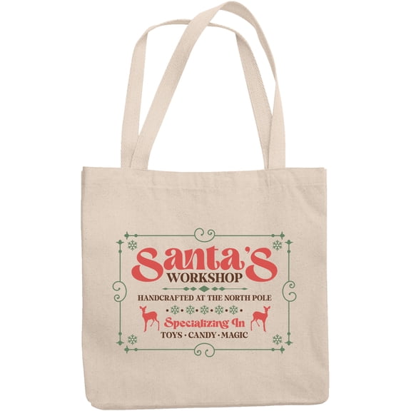 Santa's Workshop, Handcrafted at the North Pole, Christmas Shop Art Merch Gift, 12oz Canvas Tote Bag