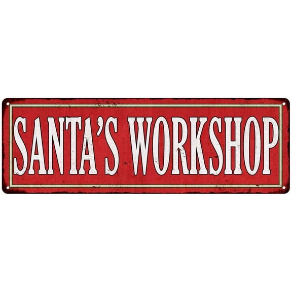 Santa's Workshop Holiday Christmas Metal Sign 8x24 108240065002
