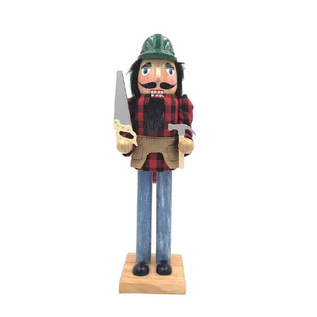 Handcrafted 14" Red Plaid Carpenter Nutcracker with Tools