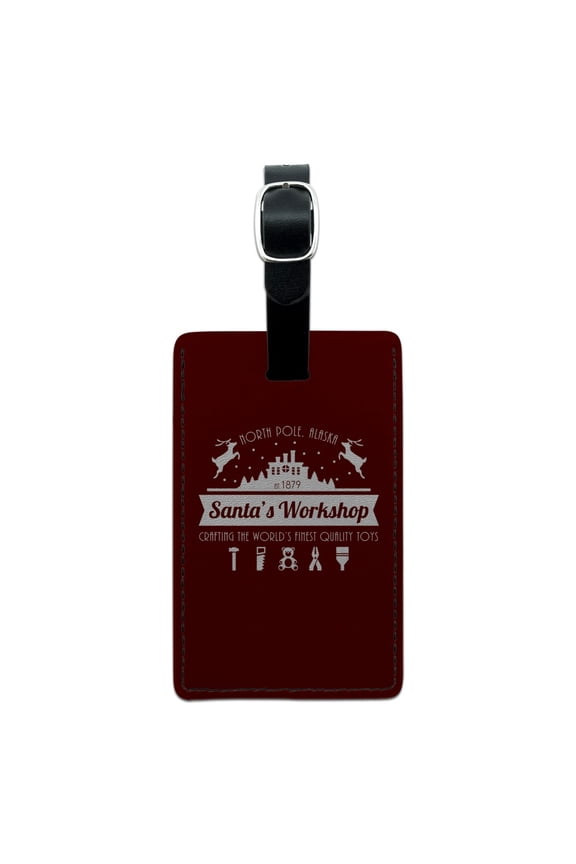 Santa's Workshop Logo Christmas Toys North Pole Alaska Rectangle Leather Luggage Card Suitcase Carry-On ID Tag