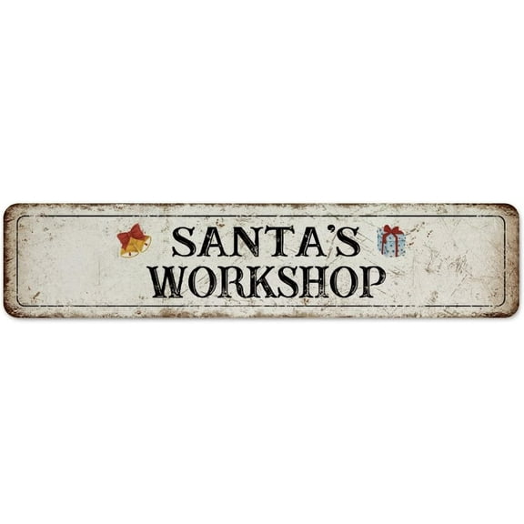 Santa’s Workshop Metal Sign Custom Outdoor Signs Seasonal And Holidays Home Decor Metal Signs for Dining Room Gate Living Room 4"x16"