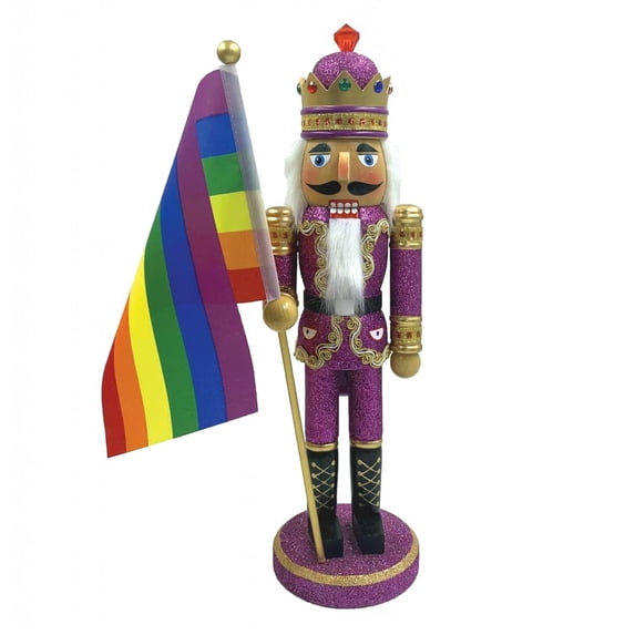Santa's Workshop Pride with Rainbow Flag Wooden Christmas Nutcracker 14 Inch