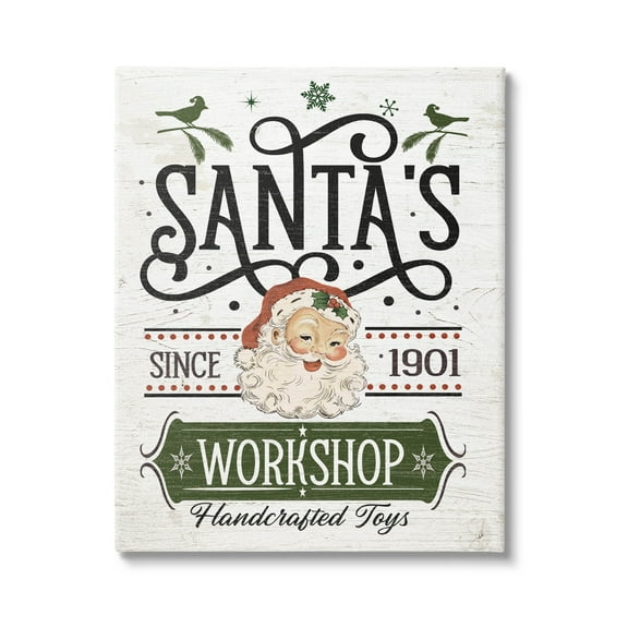 Santa's Workshop Toys Vintage Signage Holiday Graphic Art Gallery Wrapped Canvas Print Wall Art