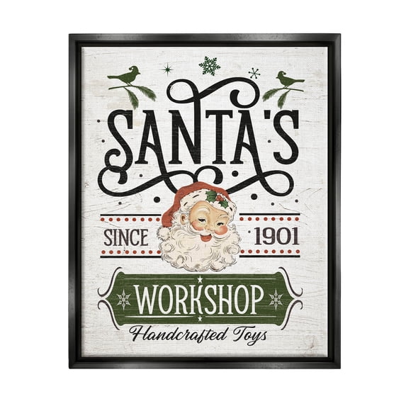Santa's Workshop Toys Vintage Signage Holiday Graphic Art Jet Black Framed Art Print Wall Art