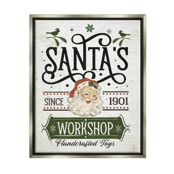 Santa's Workshop Toys Vintage Signage Holiday Graphic Art Luster Gray Framed Art Print Wall Art