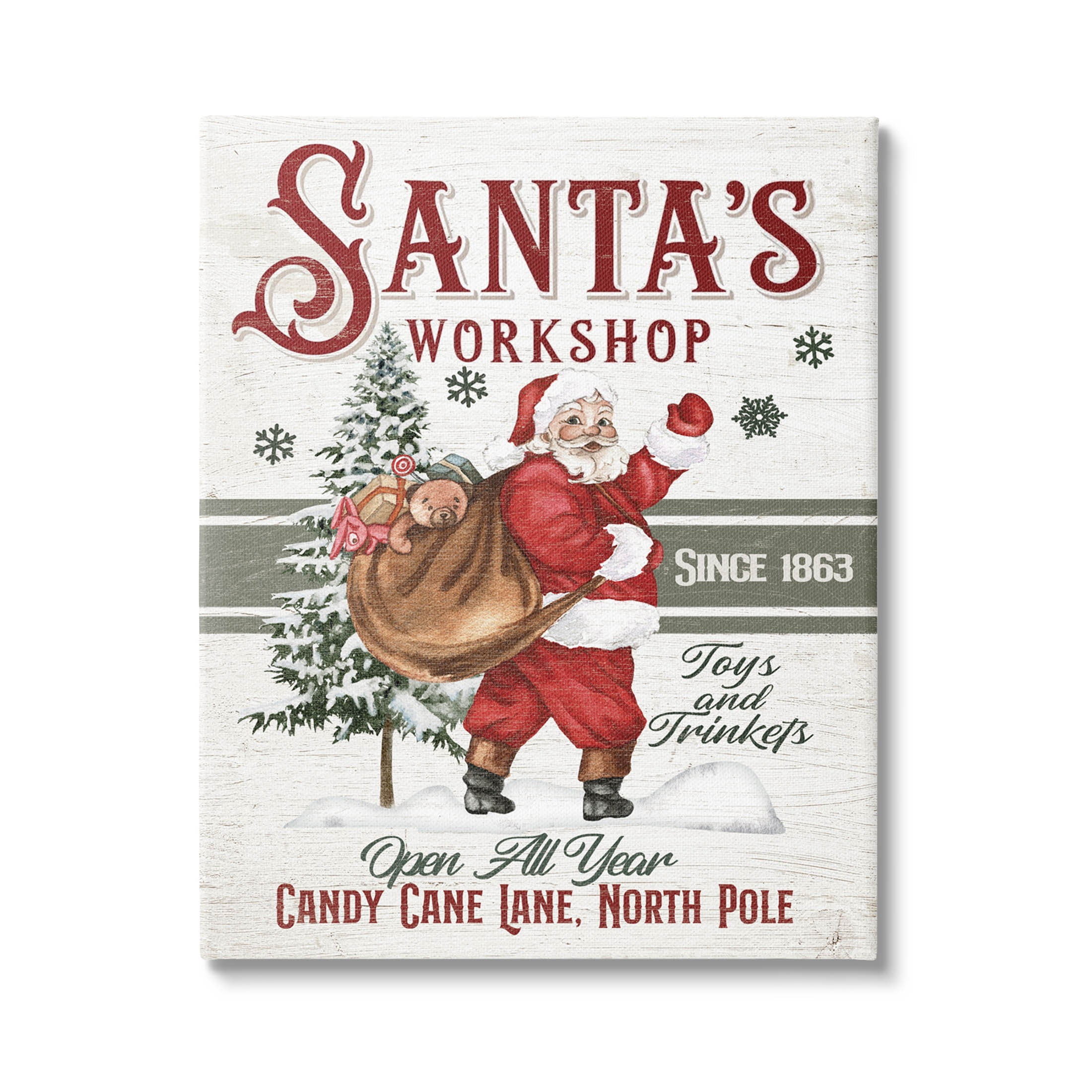 santa's workshop weathered vintage sign holiday graphic art