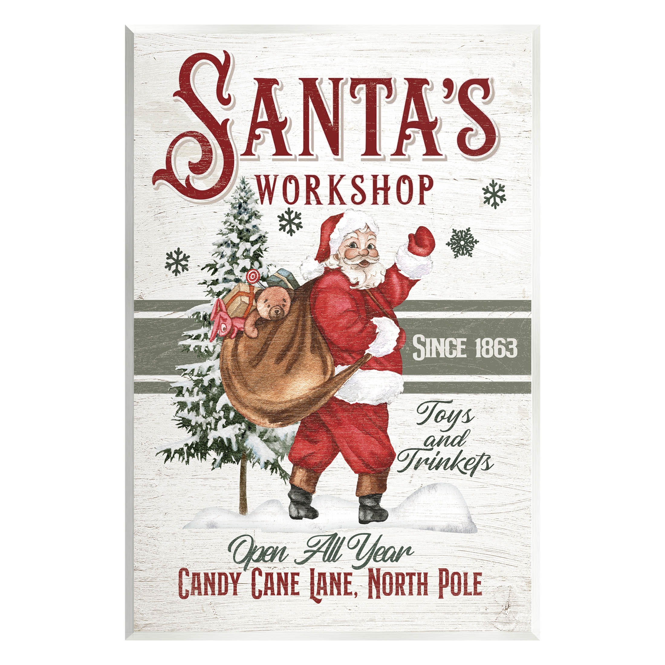 Santa's Workshop Weathered Vintage Sign Holiday Graphic Art Unframed Art Print Wall Art