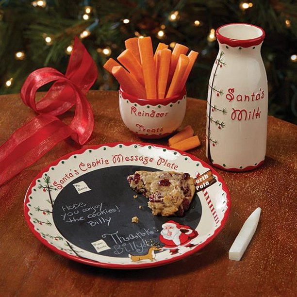 Santa's Christmas Treat Decor: Writable Cookies and Milk Plate Set