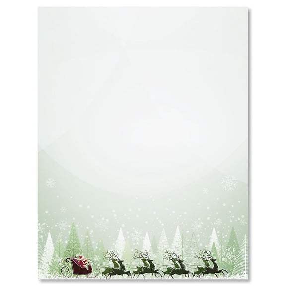 Santa's on His Way Christmas Letter Papers - Set of 25 Christmas stationery papers are 8 1/2" x 11", compatible computer paper