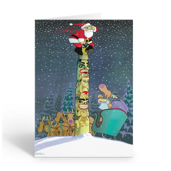 Santa's on a Totem Pole Holiday Card - 12 Holiday Cards & Envelopes- 18107