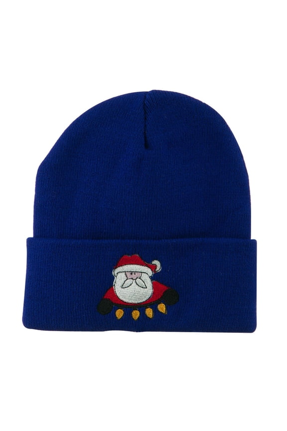 Santa with Christmas Lights Embroidered Beanie - Royal OSFM