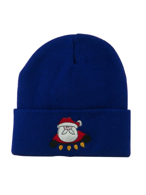 Santa with Christmas Lights Embroidered Beanie - Royal OSFM
