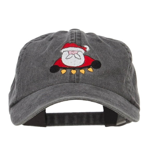 Santa with Christmas Lights Embroidered Washed Cap - Black OSFM