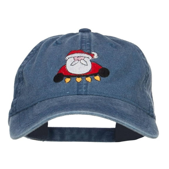 Santa with Christmas Lights Embroidered Washed Cap - Navy OSFM