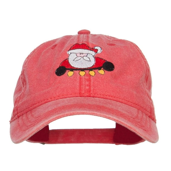 Santa with Christmas Lights Embroidered Washed Cap - Red OSFM