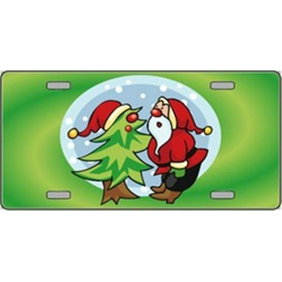 XMAS-08 Santa with Christmas Tree in Snow Globe Full Color License Plates