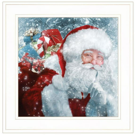 "Santa with Presents" by Bluebird Barn Ready to Hang Holiday Framed Print, White Frame