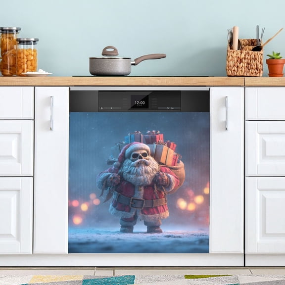 Santa with Skull Christmas Dishwasher Magnet Refrigerator Magnetic Cover Washing Machine Magnet Sticker Kitchen Decor